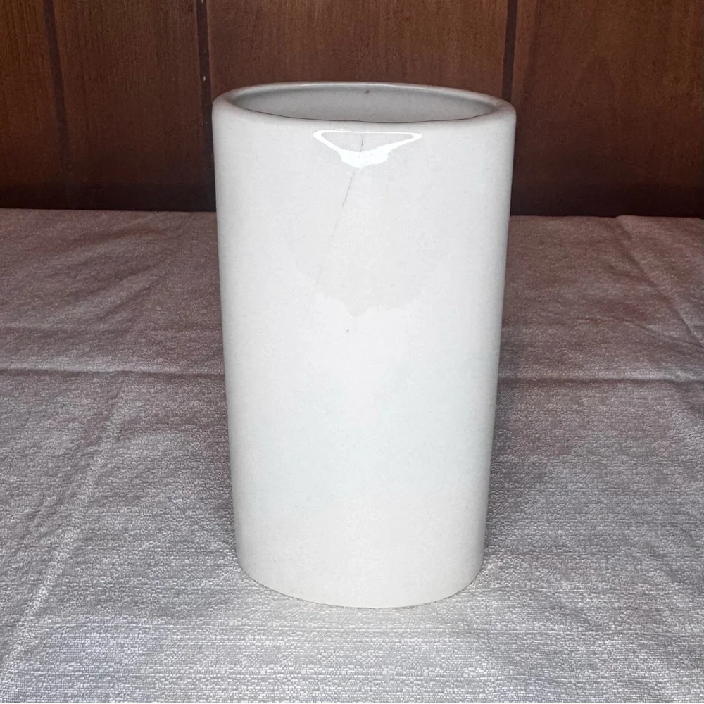 White Ceramic Vase with Pink Floral Motif